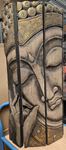 Cadre paravent en bois sculpté et peint d'une tête de Bouddha