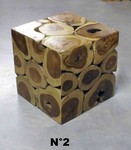 Petit tabouret en bois de teck et rondin