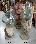 très grand porte plante avec vasque en verre et support en bois