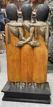 Grande statue de Bouddha et de moine debout en bois peint