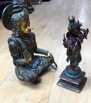 Statue du dieu Hanuman et de Ganesh nataraja en bronze de couleur