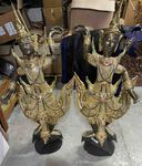Couple de danseuse Thaïlandaise en bois dorée