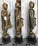 Petite statue de Bouddha debout en bois peint et doré