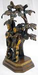 Grande statue de Krishna jouant de la flûte avec Rukmini en bronze avec des paons