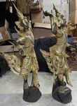 Couple de danseuse Thaïlandaise en bois dorée
