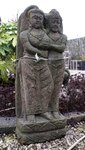 grande sculpture d'un couple de Bouddha en pierre