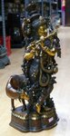 statue de Krishna en bronze bi-couleur avec vache sacr&eacute;