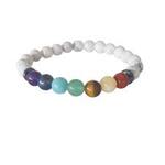 Bracelet 7 chakra en howlite blanche de fabrication artisanale
