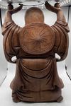 Statue de Bouddha rieur en bois les mains levées